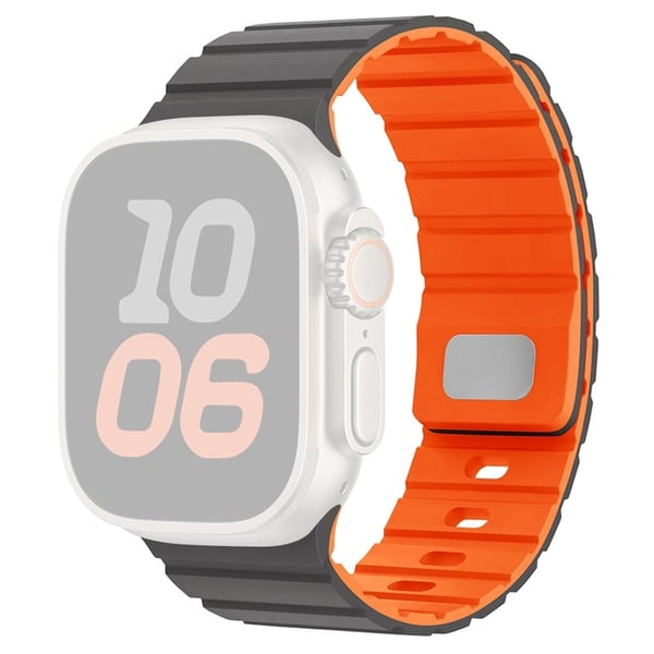 Apple Watch Series 10 46 mm magnetisk silikonbånd med hurtigutløserrem - Grå / Oransje