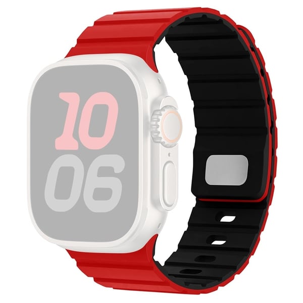 Silikonarmbånd Apple Watch Series 10 42 mm magnetisk hurtigutløserrem - Rød + Svart