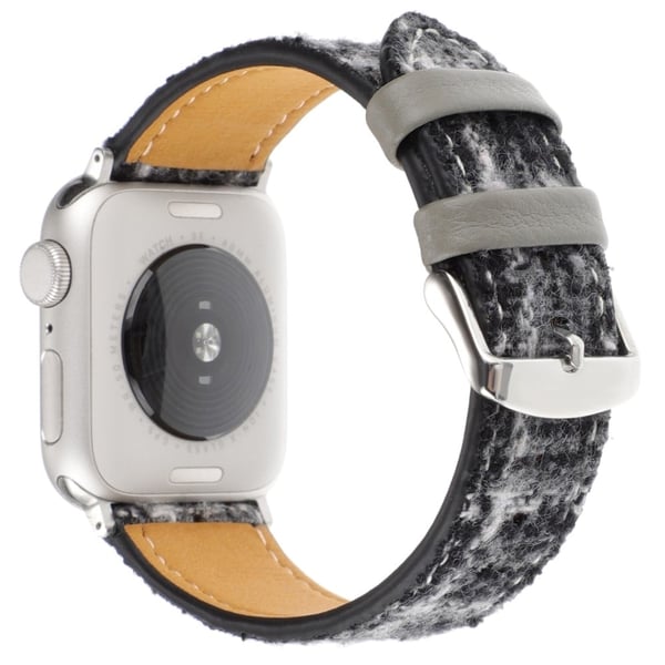 Pleddtekstur i ull og lærarmbånd Apple Watch Series 10 42 mm - Grå