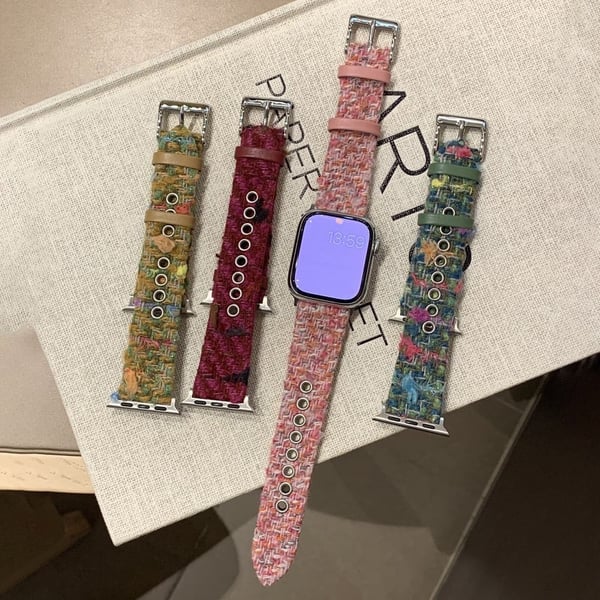 Ægte okselæder og uldrem Apple Watch Series 10 42mm Vinterurrem - Lyserød