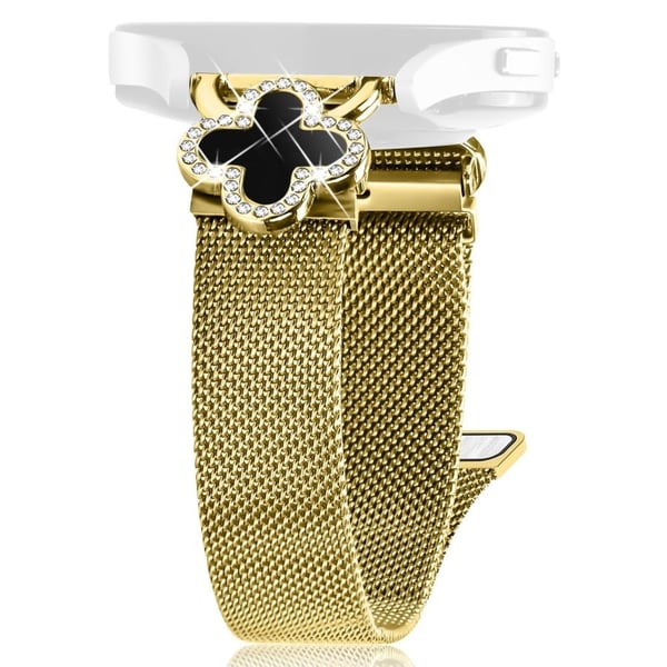Huami Amazfit Bip 3 Pro / Bip 3 Milanese Band rustfritt stål klokkerem Clover Decor, str: S - Gull / Svart Skall