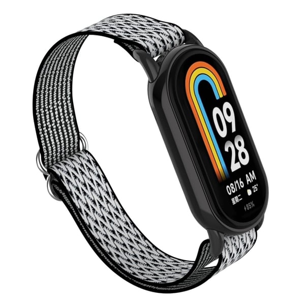 Xiaomi Smart Band 9 / 8 Nylon Wave Pattern Watch Strap Metal Clasp Justerbart armbånd - Svart / Hvit