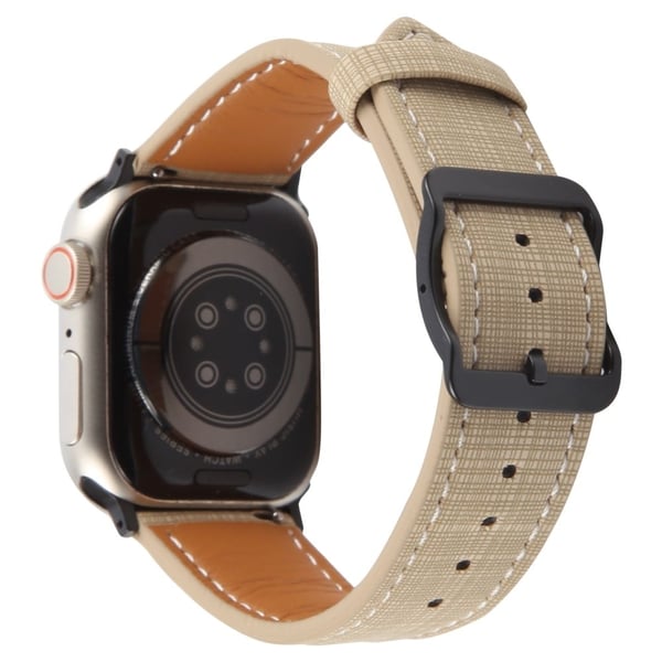 Apple Watch Series 10 46 mm klokkerem med rutete mønster og dagformet spenne i lær - Khaki