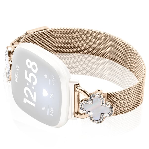 Fitbit Versa 3 / Sense Milanese Band Galvanisert klokkerem i rustfritt stål med kløvertilkobling, str: L - Champagne-Gull