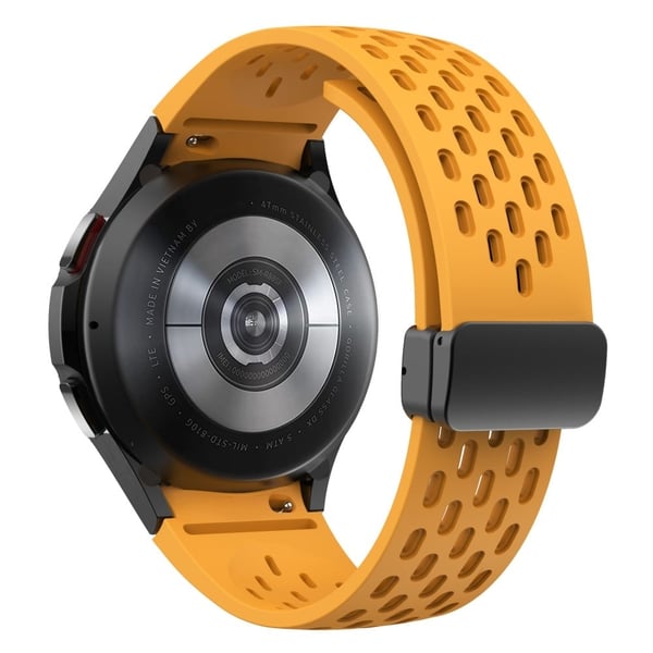 Silikone rem Samsung Galaxy Watch7 / Watch6 / Watch 5 44mm 40mm håndledsrem med sort magnetisk spænde - Gul