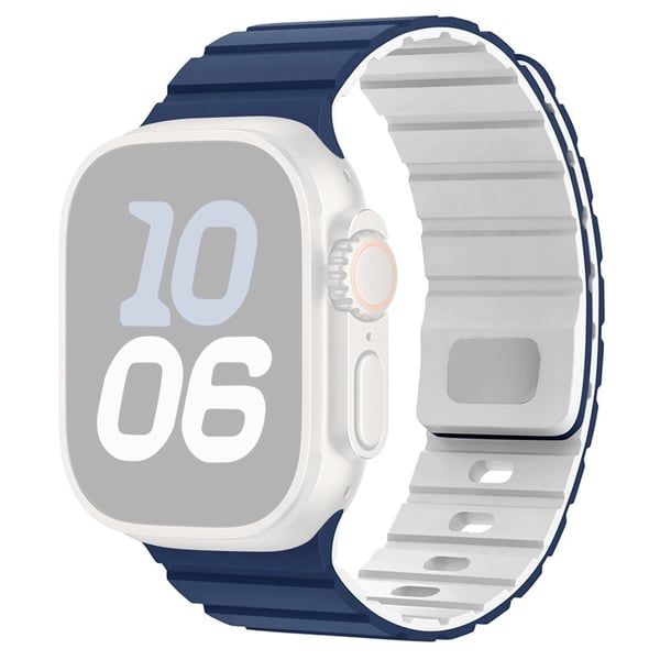 Silikonarmbånd Apple Watch Series 10 42 mm magnetisk hurtigutløserrem - Midnattsblå + Hvit