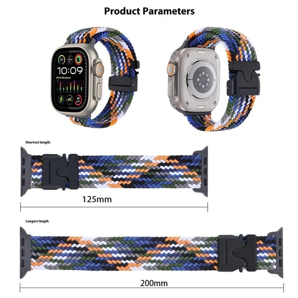 Håndleddsrem Apple Watch Series 10 42 mm fallskjermspenne flettet nylonarmbånd - Fargerik Svart