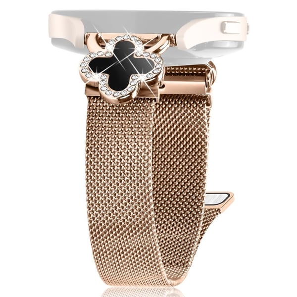 Gabb Watch 1 Milanese Band Clover Decor Electroplated Stainless Steel Strap, str: L - Rose Gull / Svart