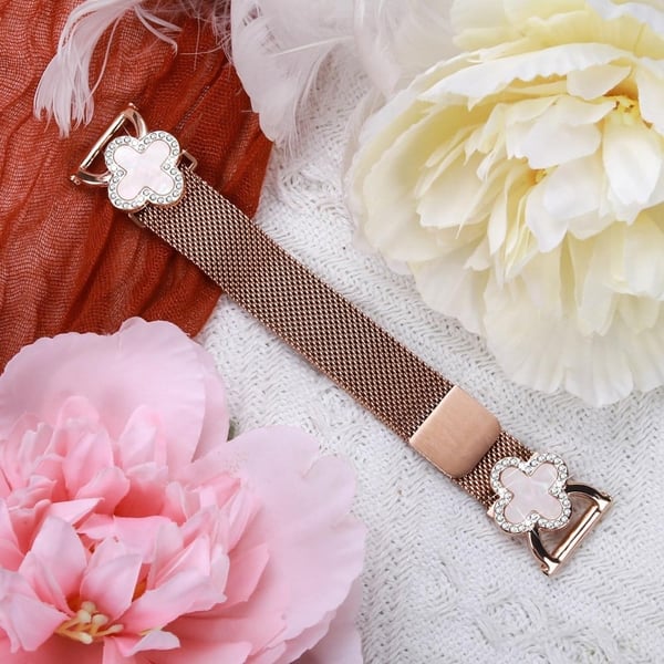 Huami Amazfit GTS 3 Milanese Band rustfritt stål klokkerem kløverdekor, str: S - Rose Gull / Rose Gull