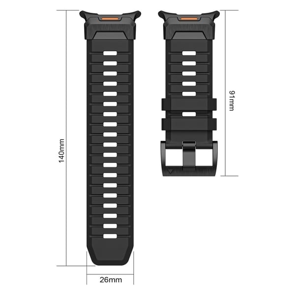LEMONDA Samsung Galaxy Watch Ultra 47mm Fluorubber Strap Sweatproof Sport Watch Band - Svart / Sølv Kontakt