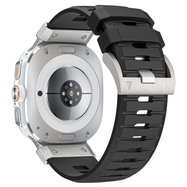 LEMONDA Samsung Galaxy Watch Ultra 47mm Fluorubber Strap Sweatproof Sport Watch Band - Svart / Sølv Kontakt