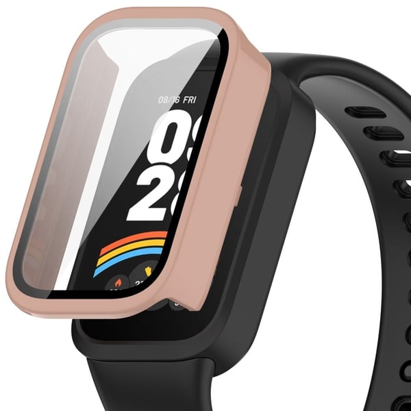 Xiaomi Smart Band 9 Active / Redmi Band 3 Klokkeveske Støtbestandig deksel med skjermfilm i herdet glass - Rosa