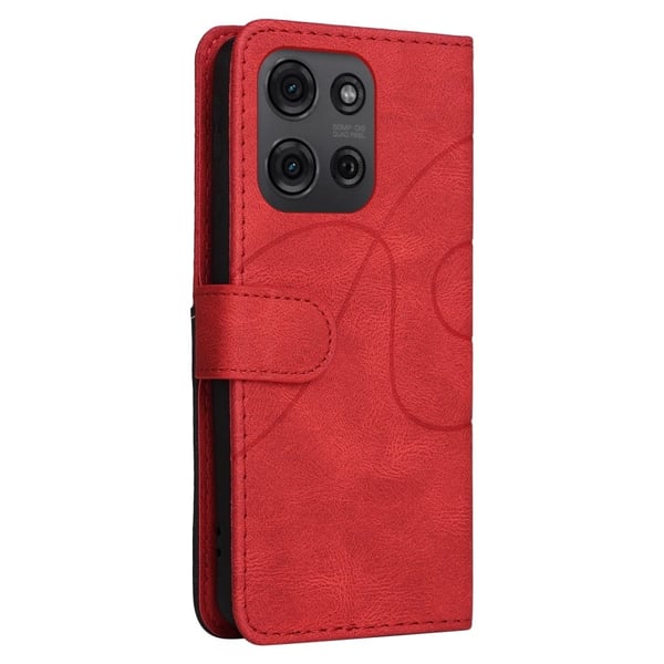 Teksturert læretui med stropp for Motorola Moto G75 - Rød