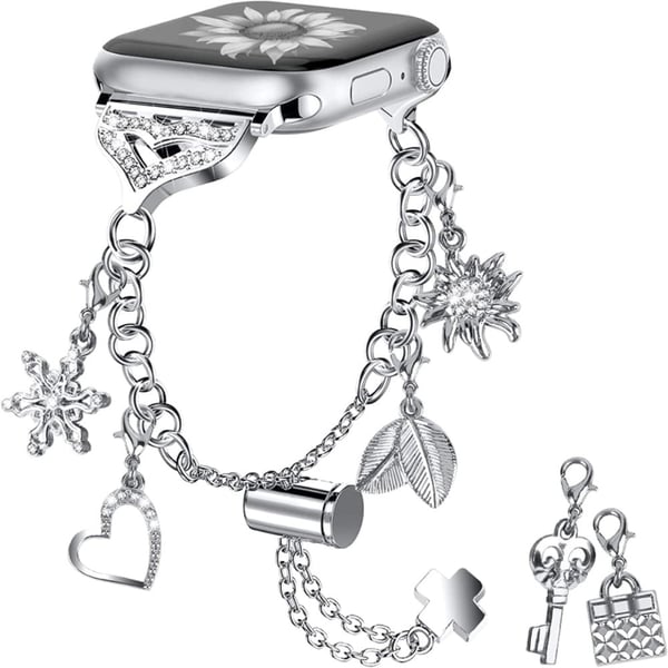 Apple Watch Series 8 (41 mm) stilig klokkerem i anhengsstil - Sølv Apple Watch Series 8 (41 mm) stilig klokkerem i anhengsstil - Sølv