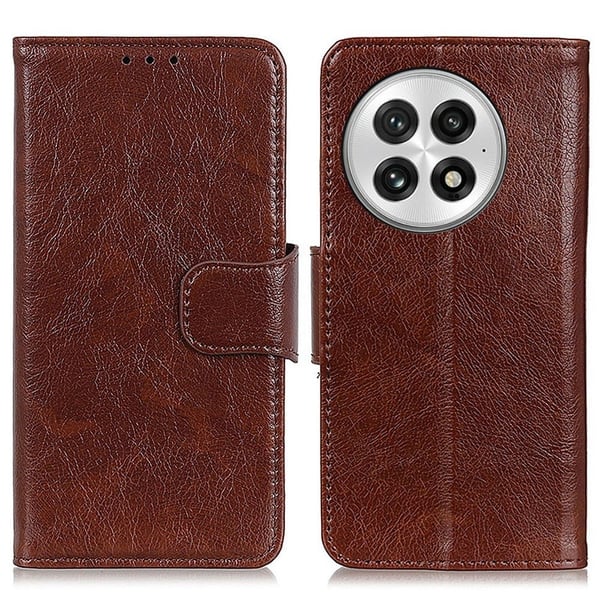 Neptunus Nahkainen OnePlus 13 flip kuoret - Ruskea