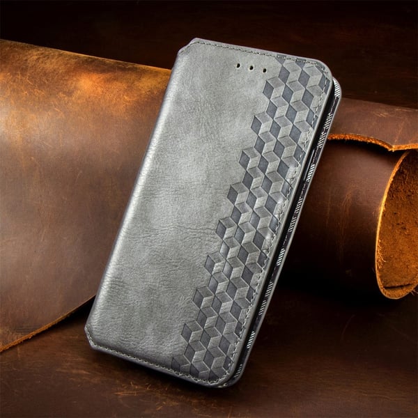 Skinn-etui med stilfult rombeavtrykk for Motorola ThinkPhone 25 / Motorola Moto S50 / Motorola Edge 50 Neo - Grå