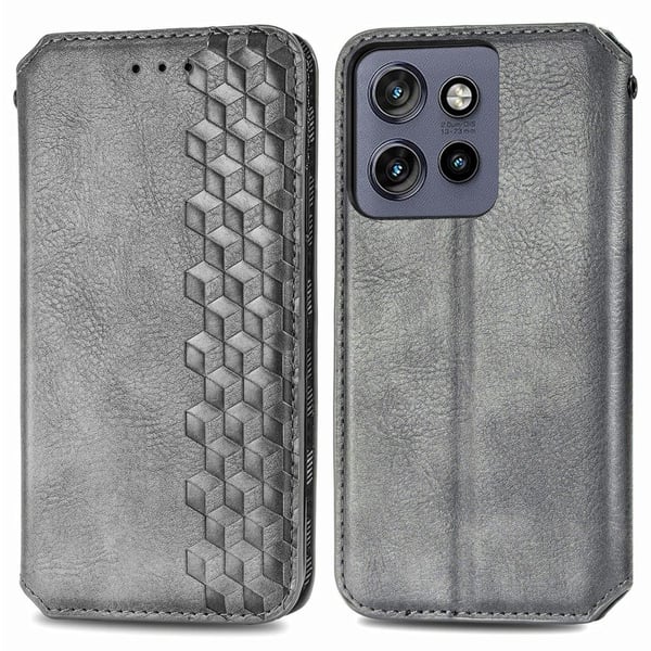 Motorola ThinkPhone 25 / Motorola Moto S50 / Motorola Edge 50 Neo læderetui med stilfuldt rombe aftryk - Grå Motorola ThinkPhone 25 / Motorola Moto S50 / Motorola Edge 50 Neo læderetui med stilfuldt rombe aftryk - Grå