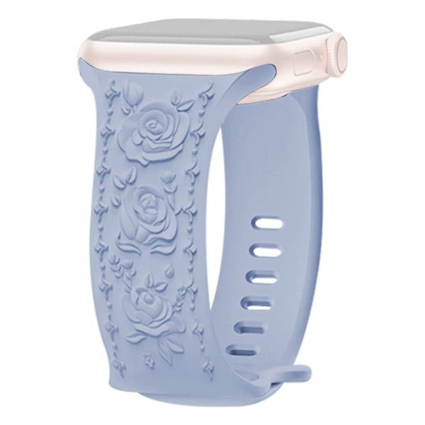 KALEBOL Rose preget klokkerem Apple Watch Series 10 46 mm silikonarmbånd - Babyblå