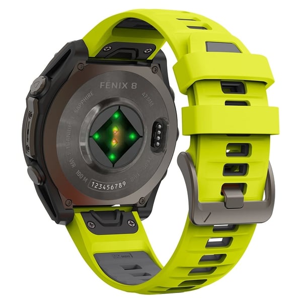 KALEBOL QuickFit 22 mm klokkerem Garmin Fenix 7 Pro / 7 / 6 Pro Dual Color Silikonarmbånd - Lime + Grå