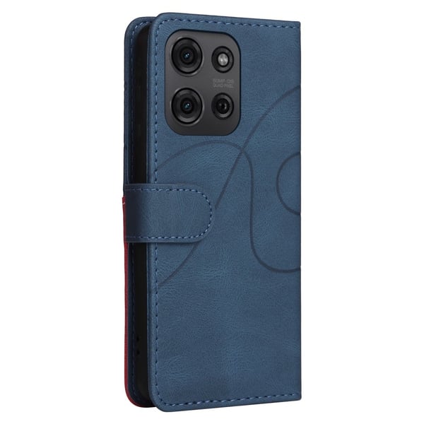 Teksturert læretui med stropp for Motorola Moto G75 - Blå