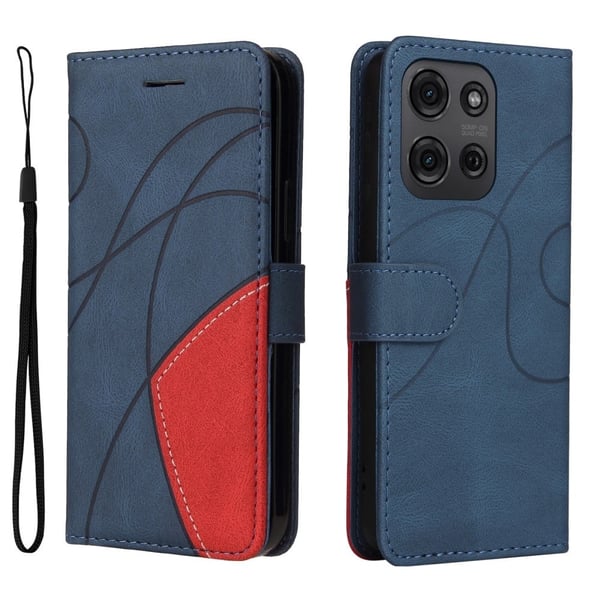 Teksturert læretui med stropp for Motorola Moto G75 - Blå