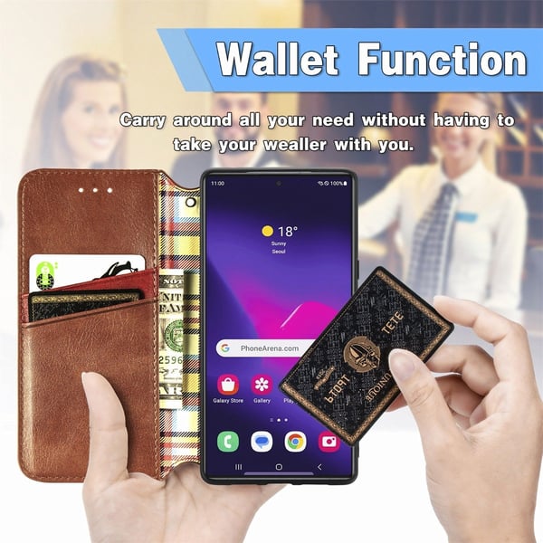 Skinn-etui med stilfult rombeavtrykk for Samsung Galaxy S25 Ultra - Brun