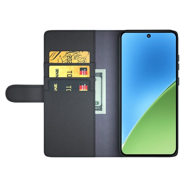 Aito nahkakotelo luottokorttipaikoilla Xiaomi 15 - Musta