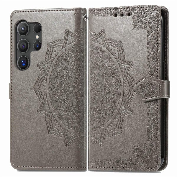 Mandala Samsung Galaxy S25 Ultra etui i lær - Grå