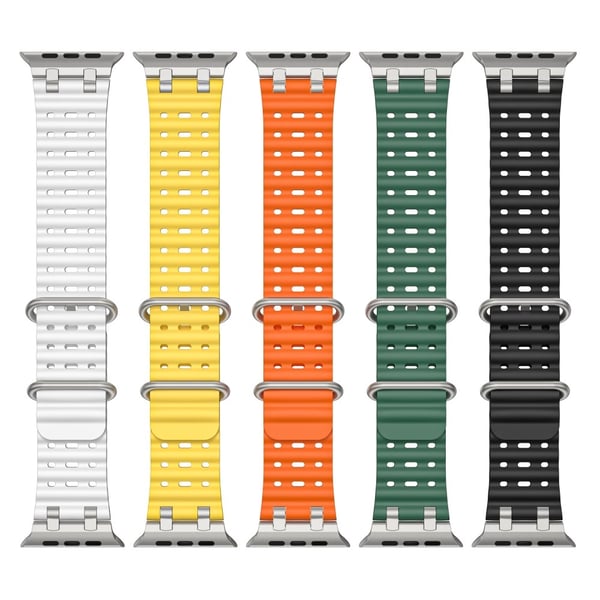 Ocean Watch Strap Apple Watch Series 10 46 mm silikonarmbånd - Hvit + Sølvspenne