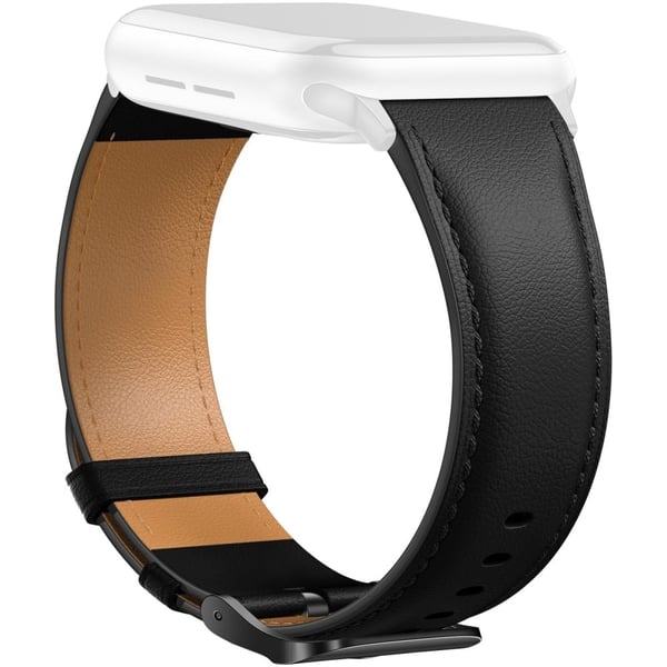 Læderarmbånd Apple Watch Series 10 42mm Spids halerem Galvaniseret spænde - Sort / Sort