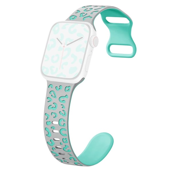 KALEBOL Leopard silikonarmbånd Apple Watch Series 10 46mm Dual Color Strap - Grå + Cyan