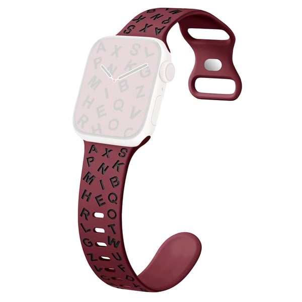 KALEBOL Alphabet Letter Silikonrem Apple Watch Series 10 42mm Epoxy-klokkebånd - Vinrød + Svart