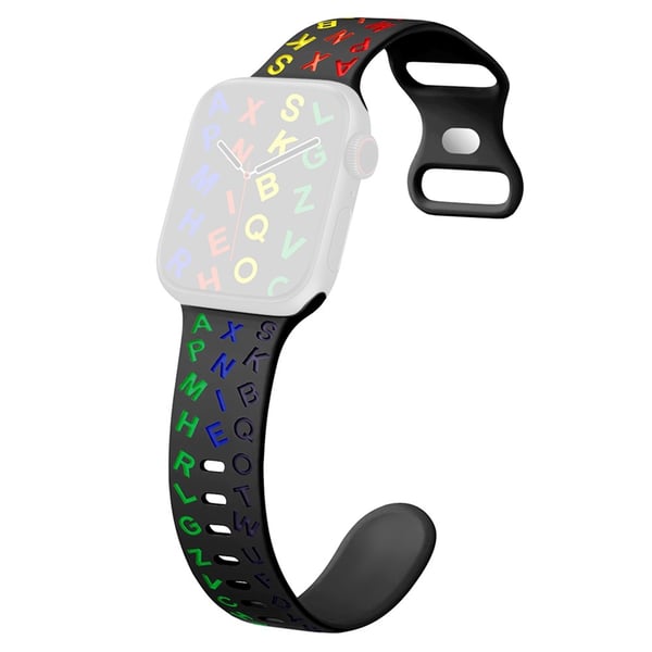 KALEBOL Alphabet Silikonrem Apple Watch Series 10 46mm Epoxy Band - Svart + Flerfarget