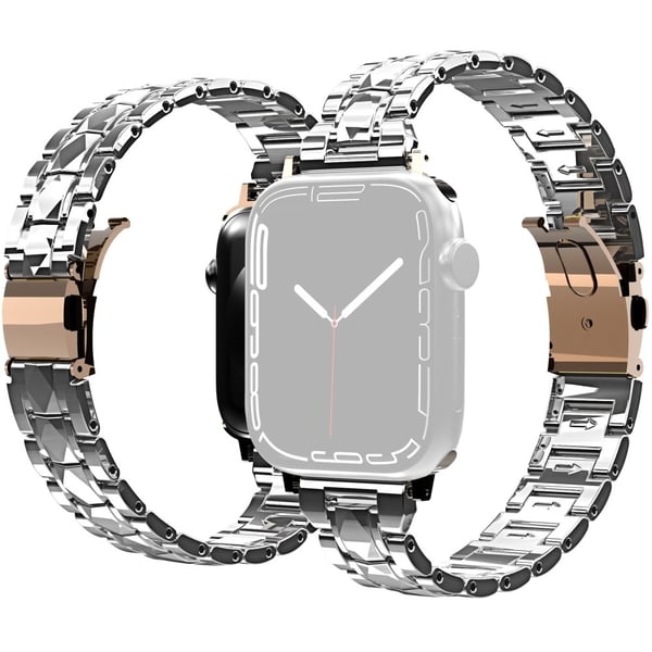 Apple Watch Series 8 (41 mm) akrylklokkerem med trippelperler - Sølv Apple Watch Series 8 (41 mm) akrylklokkerem med trippelperler - Sølv