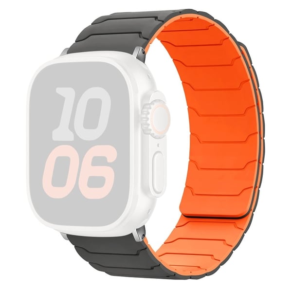 KALEBOL Silikon magnetisk klokkerem Apple Watch Series 10 42mm Armor Warrior Strap - Grå + Oransje