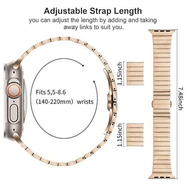 Urrem Apple Watch Series 10 46mm 1-Bead Bamboo Link Titanium Alloy Strap - Nyt Guld