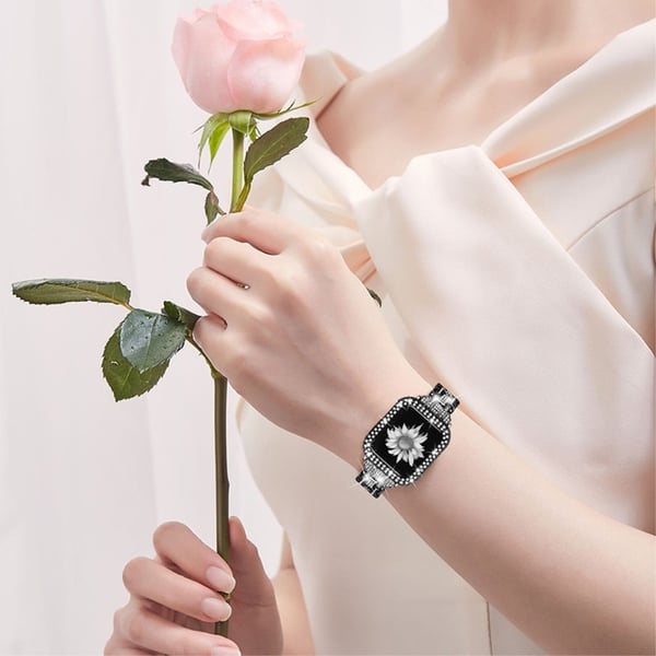 Apple Watch Series 8 (41mm) klockarmband i rostfritt stål med strass och fodral - Svart