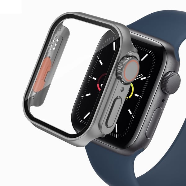 Støtsikkert urdeksel Apple Watch Series 9 8 7 41mm Watch-deksel med herdet glassfilm - Grå
