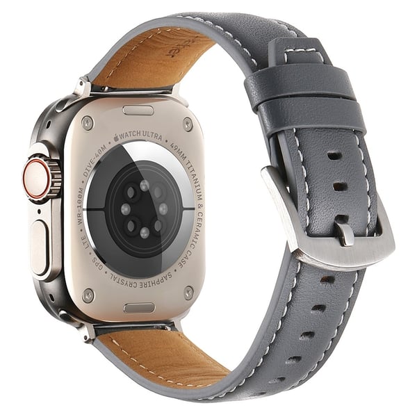 KALEBOL Ekte kuskinnklokkerem Apple Watch Series 10 46mm Flat strukturrem - Grå
