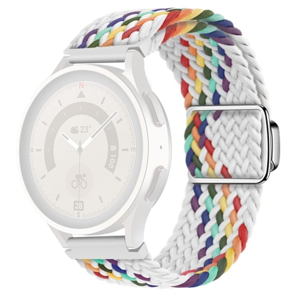 KALEBOL 20mm magneettinen kellohihna Samsung Galaxy Watch6 Classic 43mm / 47mm / Huawei Watch GT 4 41mm nailonhihna - Valkoinen Sateenkaari