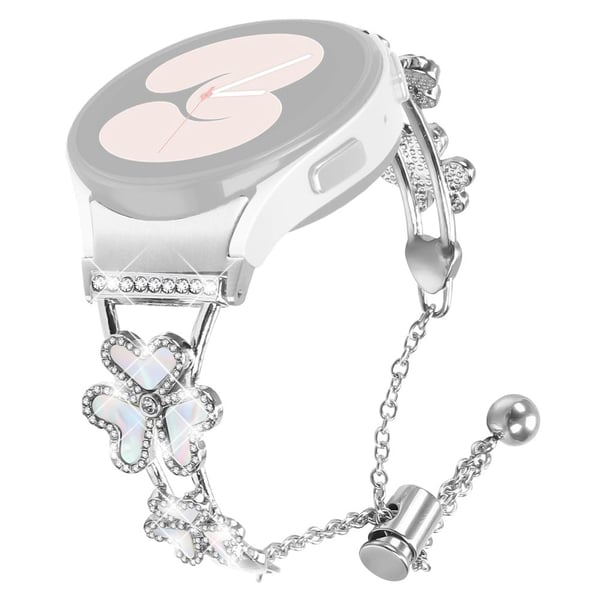Metallarmbånd med kontakt Samsung Galaxy Watch7 44/40 mm Classic Heart Clover Decor Watch Strap - Sølv Metallarmbånd med kontakt Samsung Galaxy Watch7 44/40 mm Classic Heart Clover Decor Watch Strap - Sølv