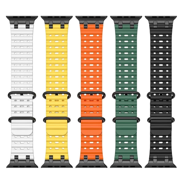 Ocean Watch Strap Apple Watch Series 10 46mm silikonerem - Sort + Sort Spænde