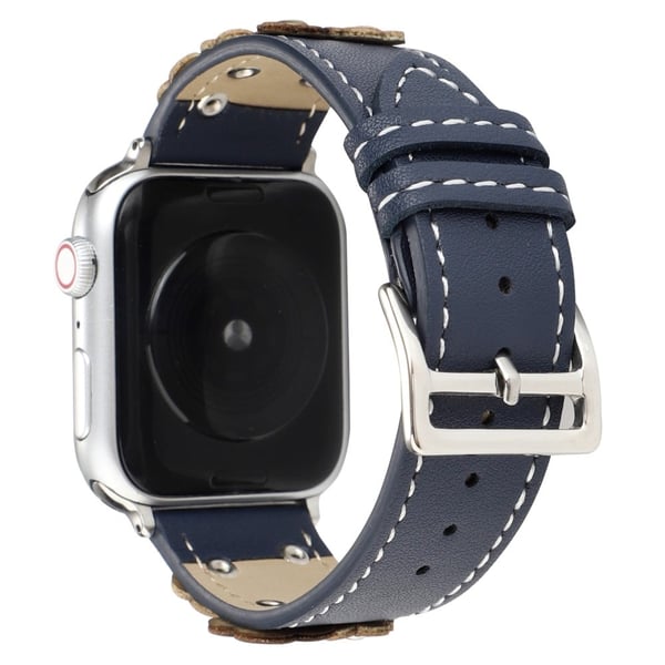 Armbånd Apple Watch Series 10 46 mm blomstret lærrem - Blå Armbånd Apple Watch Series 10 46 mm blomstret lærrem - Blå