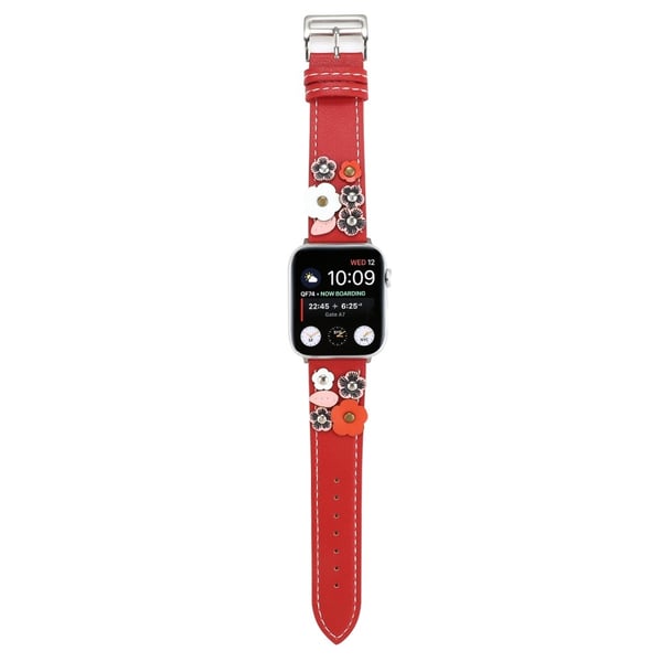 Armbånd Apple Watch Series 10 46 mm blomstret lærrem - Rød