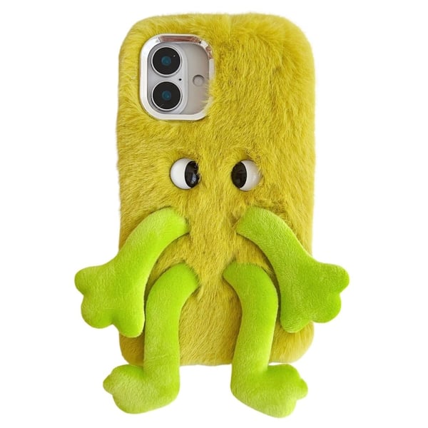 iPhone 16 Plus Fluffy Phone Case Long Leg Expressive Eye Flexible Mobile Cover - Green