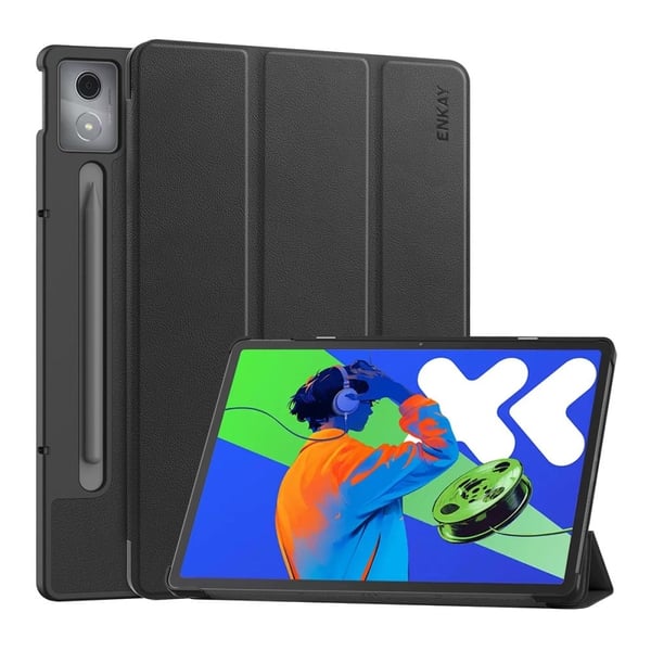 Lenovo Xiaoxin Pad Pro 12.7 (2025) ENKAY HAT PRINCE Trifold Stand Cover Vegansk Læder Bumpresistent Tablet Etui - Sort
