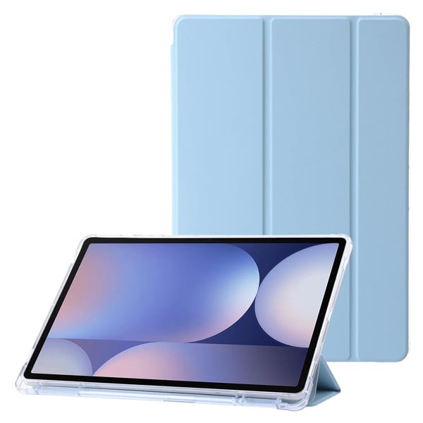 Samsung Galaxy Tab S10 Plus Case Tri-Fold Stand Leather Flexible Acrylic Clear Back Tablet Cover - Baby Blue
