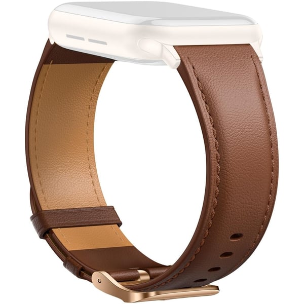 Lærarmbånd Apple Watch Series 10 42 mm spiss halerem med galvanisert spenne - Brun / Rose Gull