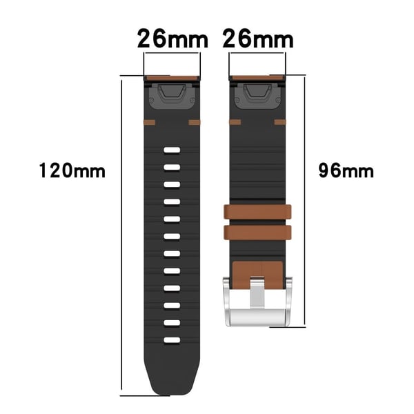 26 mm klokkerem Garmin Enduro 3 / Fenix 8 51 mm / Instinct 2X Lærbelagt silikonarmbånd med justerbar lengde - Oransje