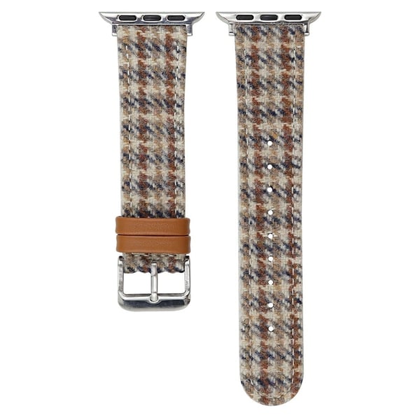 Armbånd Apple Watch Series 10 42 mm Vintage ullarmbånd + lærarmbånd - Havremel